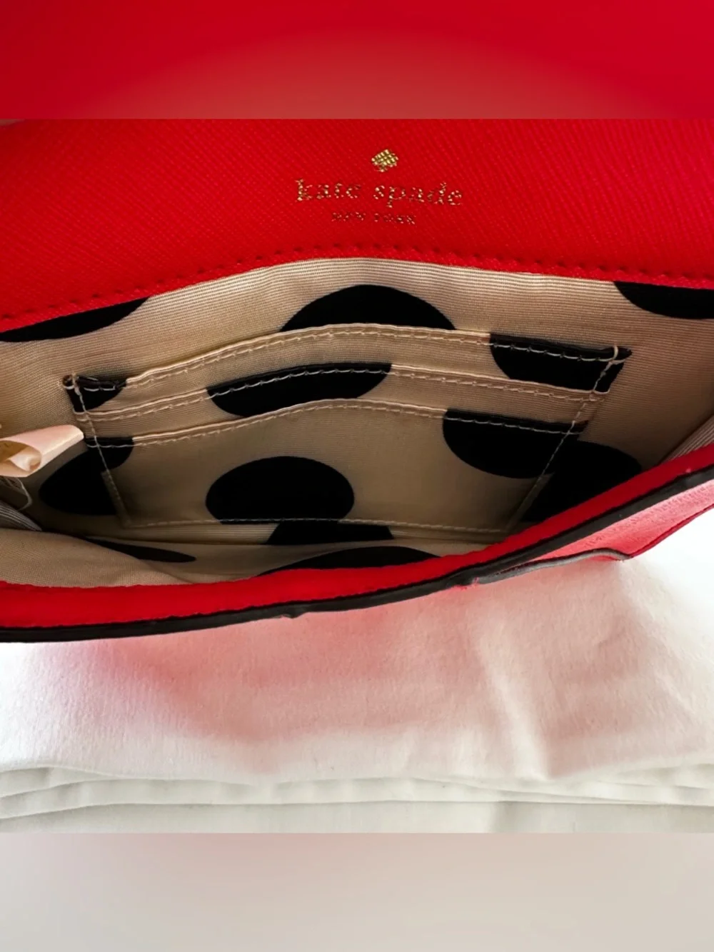 KATE SPADE Coral Pink Leather Envelope Snap Wallet Card Holder Clutch Polka Dot
